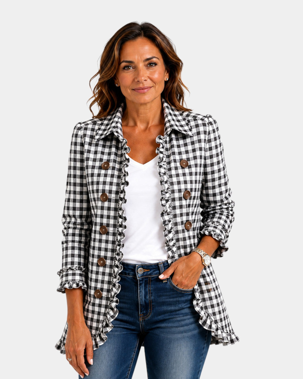 Purification | Vichy Checkered Jacket with Ruffles