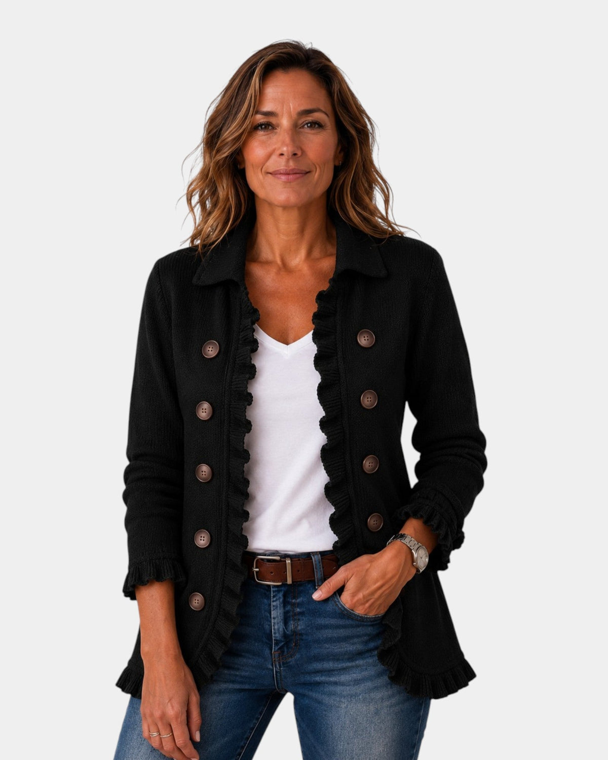 Camila | Black Knit Jacket with Ruffles
