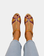 Haby | Golden Sandals with Buckle and Multicolored Strap