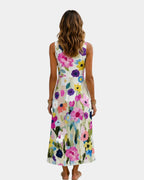 Vanina | Sleeveless Midi Dress with Floral Print