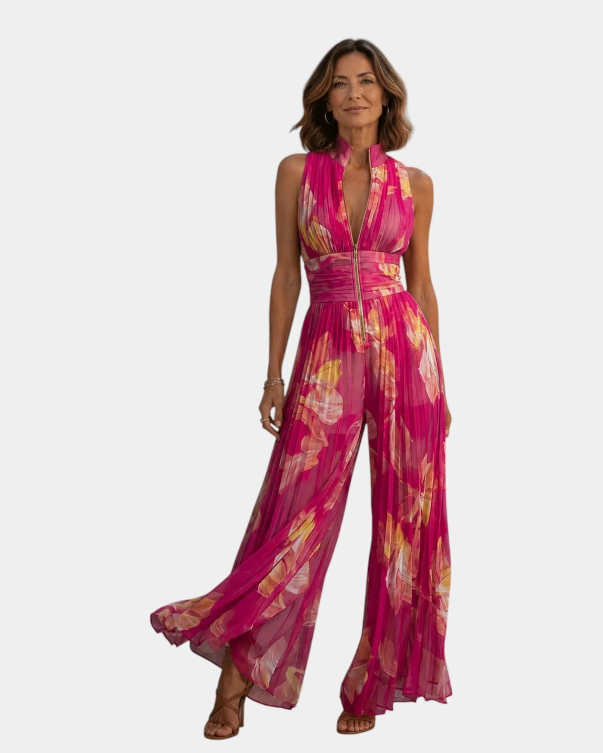 Shana | Pleated chiffon floral jumpsuit