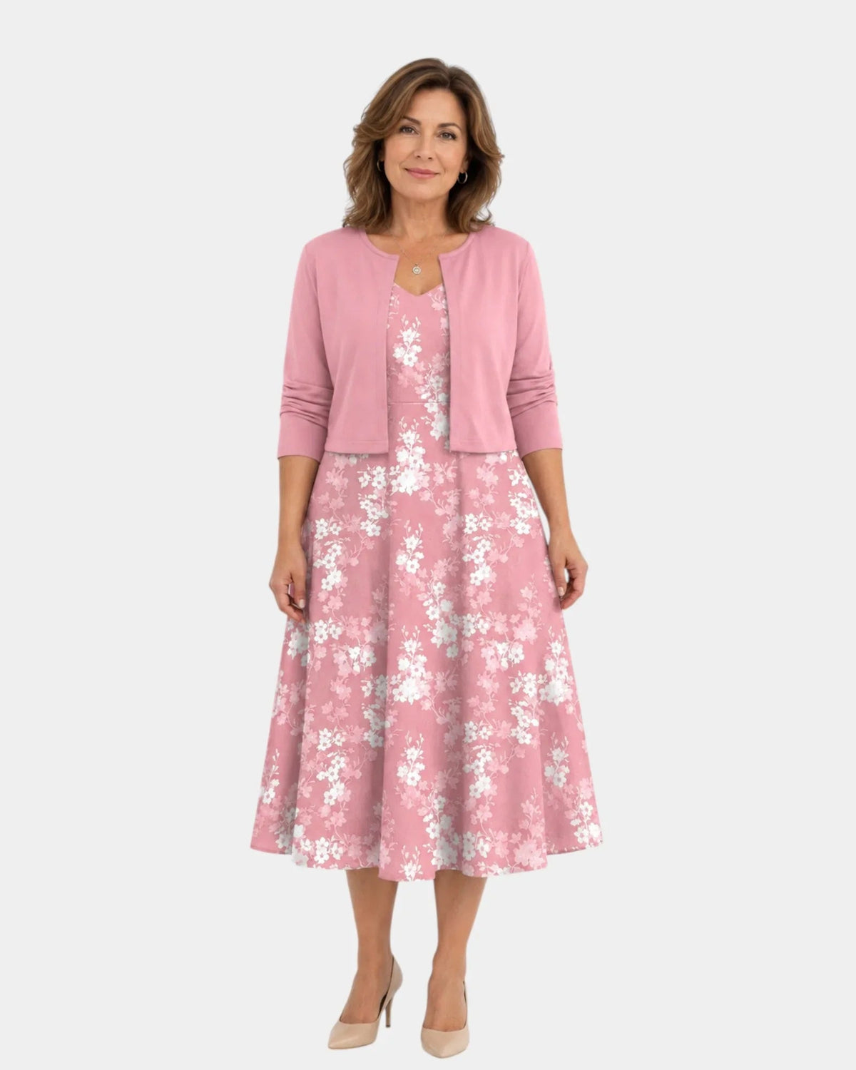 Guilaine | Floral Dress and Light Cardigan Set
