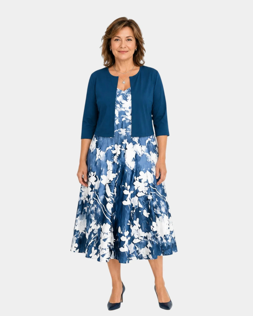 Guilaine | Floral Dress and Light Cardigan Set