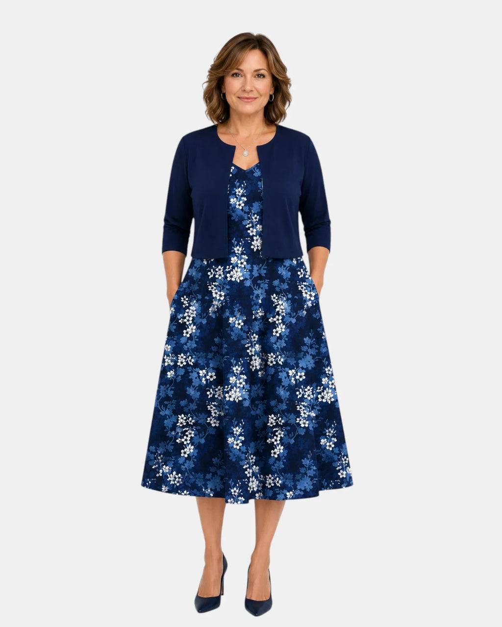 Guilaine | Floral Dress and Light Cardigan Set