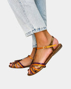 Haby | Golden Sandals with Buckle and Multicolored Strap