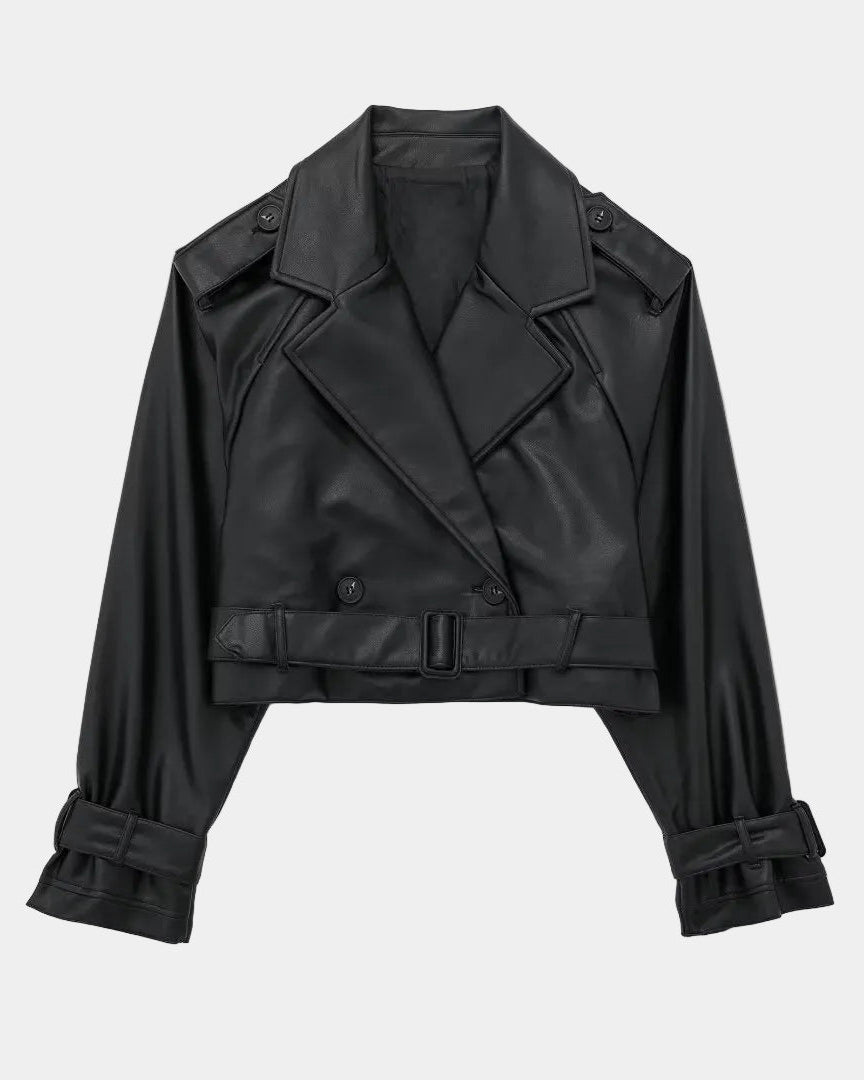 Aigline | Short Faux Leather Trench Coat