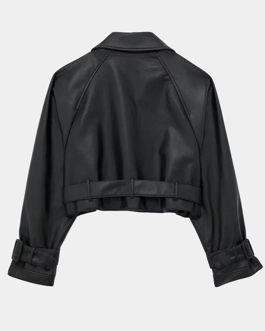 Aigline | Short Faux Leather Trench Coat