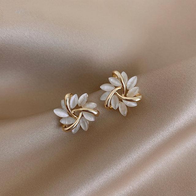 Charlotte | Gold Earrings with Opal Flowers