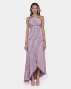 Féodora I Asymmetrical Maxi Dress in Lavender with Ruffles