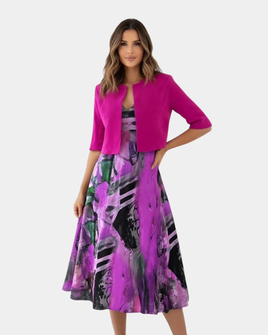 Stacy | Fluid Printed Midi Dress with Matching Jacket