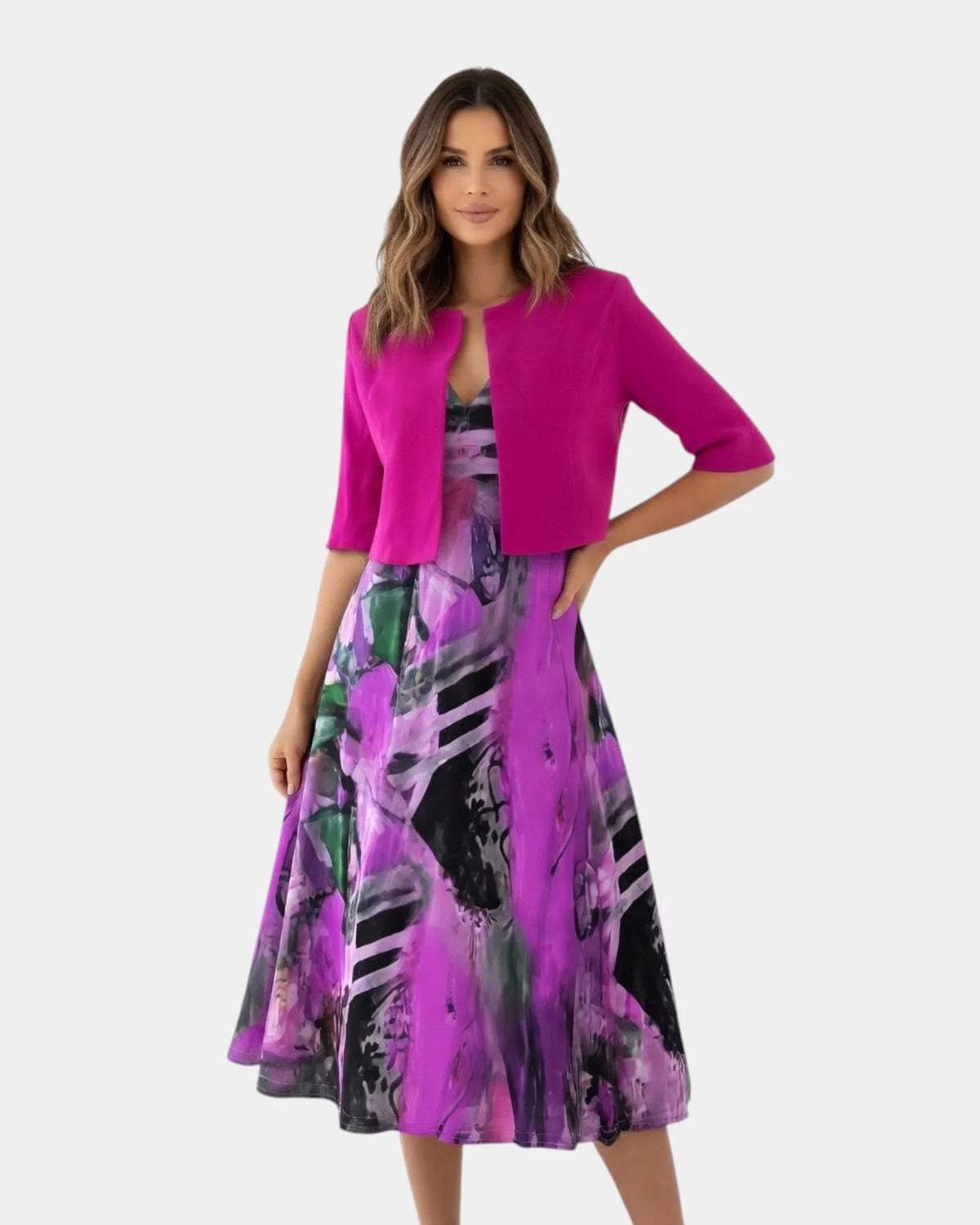 Stacy | Fluid Printed Midi Dress with Matching Jacket